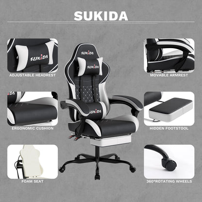 Ergonomic Gamer Chairs Computer Chair Gamer Chairs for Adults Massage Lumbar Support Swivel Height Adjustable Headrest Backrest