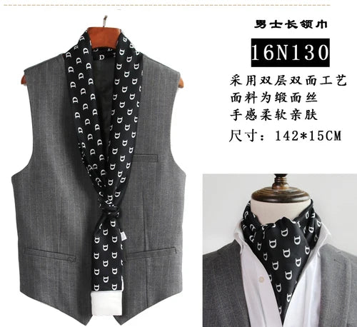 Business Scarf Hangzhou Silk Men's Scarf Long Scarf Double-Sided Trendy British European American Style Autumn Winter
