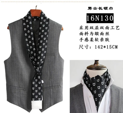 Business Scarf Hangzhou Silk Men's Scarf Long Scarf Double-Sided Trendy British European American Style Autumn Winter
