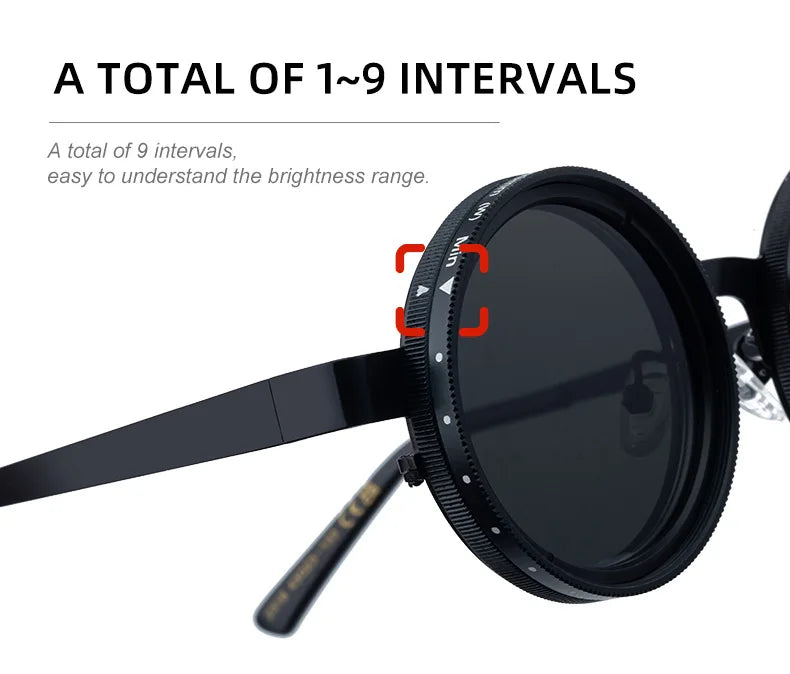 ND2-400 9 Level Adjustable Dimming Polarized Sunglasses Men Women Fishing Punk Round Glasses Driving Eyeglasses ND Filter