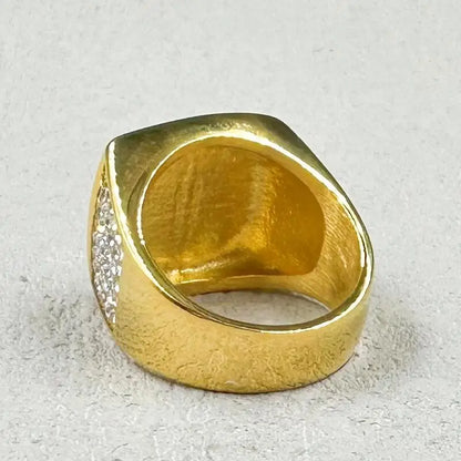 Hip Hop full rhinestone 316L Stainless Steel Gold color King Finger Rings for Men Rapper party Jewelry