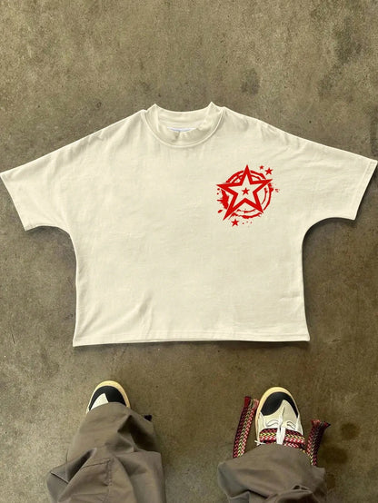 The new men's T-shirt for the summer of 2025 features a casual fashionable comfortable and breathable 3D star pattern print