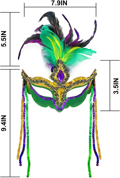 Women Mardi Gras Mask with Feathers Masquerade Mask Venetian Halloween Costumes