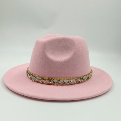 women fedoras golden chain fedora hat women men wide brim solid color jazz top hat autumn winter new Panama hat gentleman hat