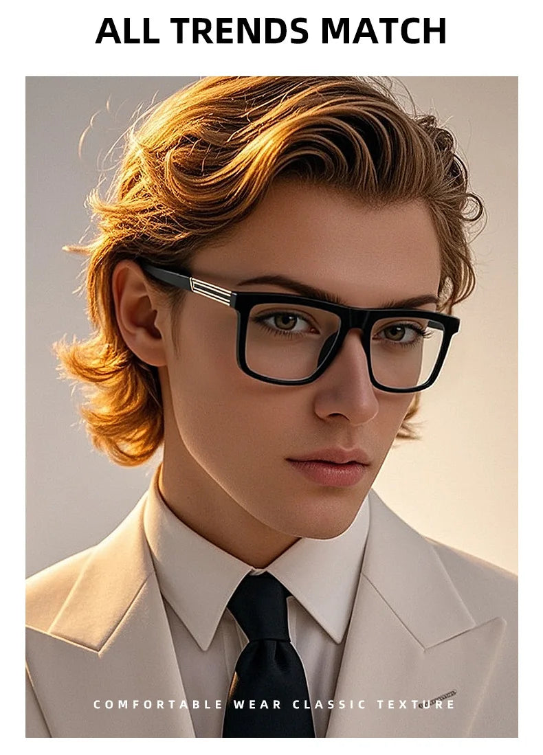 Men Vintage Anti Blue Light Reading Glasses Classic Brand Double Bridge Square Eyeglasses Business Office Presbyopia Glasses +