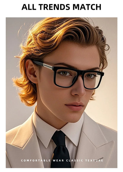 Men Vintage Anti Blue Light Reading Glasses Classic Brand Double Bridge Square Eyeglasses Business Office Presbyopia Glasses +