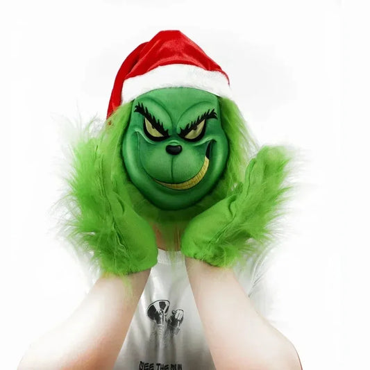 New Christmas Mask Glove Set Halloween COSPLAY Party Props Thief Red Hat Green Mask Green Gloves