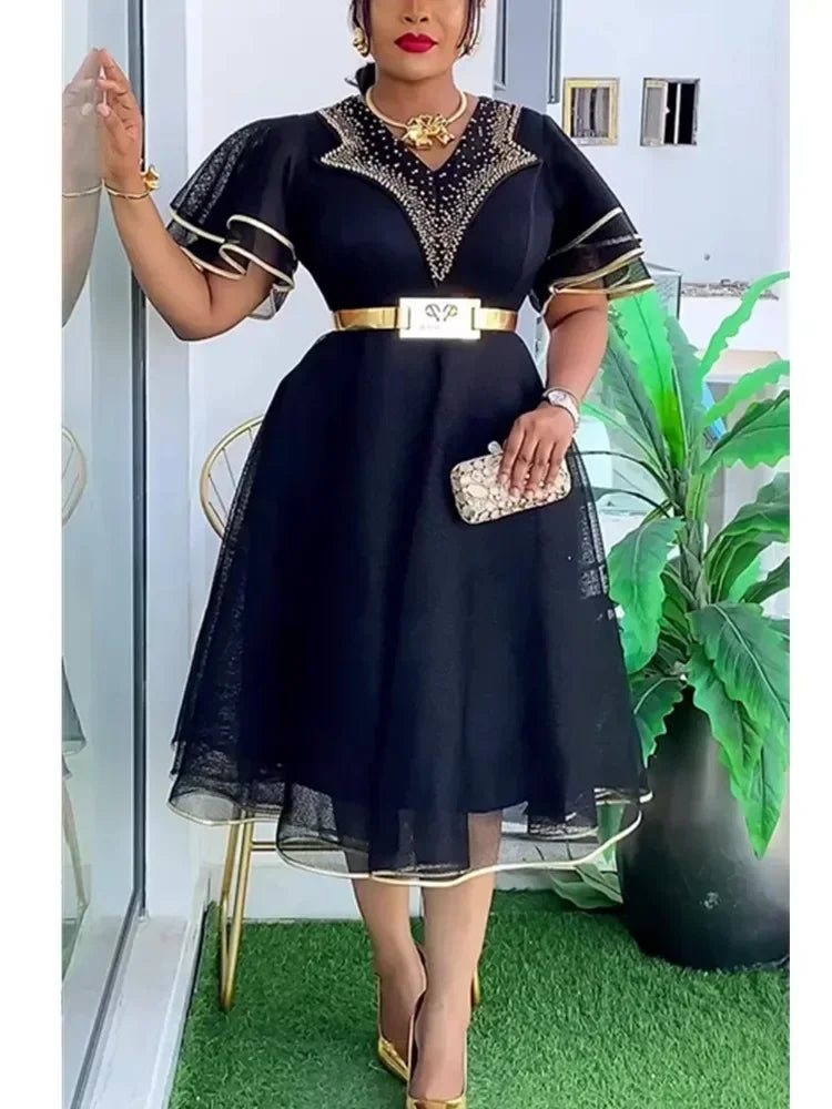 African Dresses for Women Plus Size Africa Clothes Dashiki Ankara Spring Outfits Gown Elegant Muslim Wedding Party Midi Dress