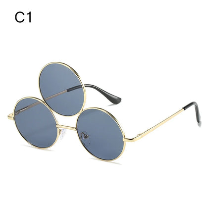 Novel Third Eye Round Metal Frame Sunglasses Chinese Style Erlang God Three Eyes Glasses Funny Party Halloween Cosplay Glasses