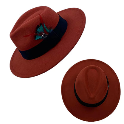 Fedora Men's Feather Wide-brimmed Hat Unisex Wool Felt Jazz Top Hat Autumn and Winter Ladies Hat Church Men's Hat Casual