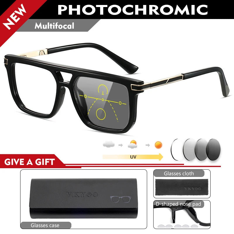 VICKI Mature Man's Double-barreled High-end TR Glasses - Customizable Prescription - Anti-blue Light Glasses Multifocal 84003
