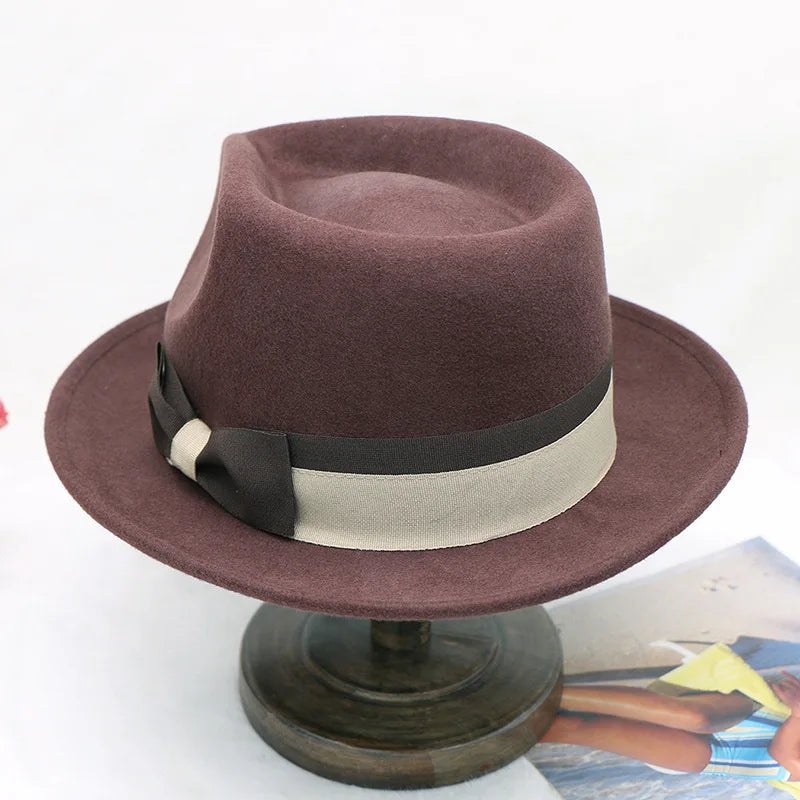 Fedora Men's Feather Wide-brimmed Hat Unisex Wool Felt Jazz Top Hat Autumn and Winter Ladies Hat Church Men's Hat Casual