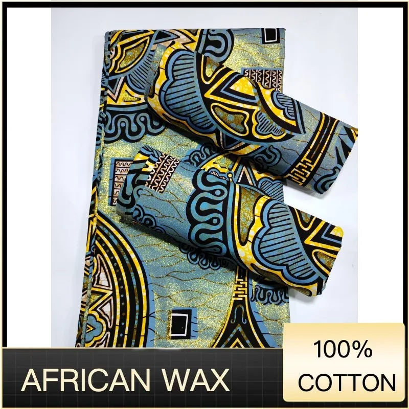 Soft Pagne 100%Cotton Gold Print Fabric African Real Wax Fabric High Quality Nigeria Ankara Grand  Fabric