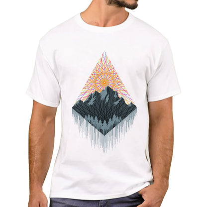 TEEHUB Mountain Sunset Brushstrokes Men T-Shirt African Safari Sunset T Shirts Short Sleeve Tshirts Geometric Harajuku Tee