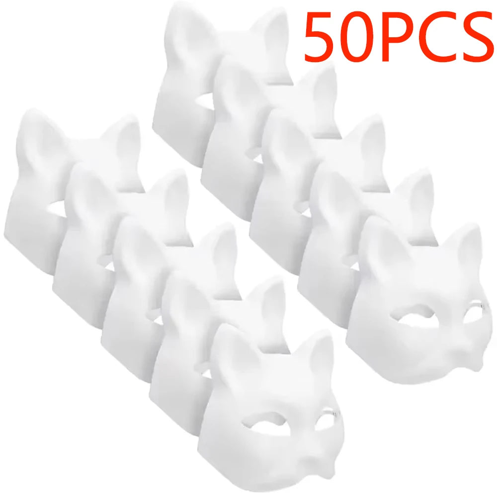 5-50Pcs Cat Fox Mask Halloween Blank Mask Costume for Kids Adults for Holiday Party Role playing accessories