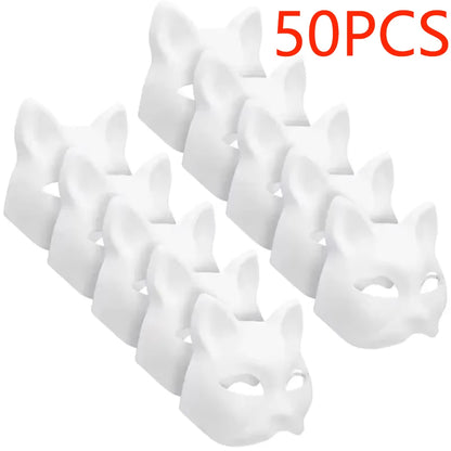 5-50Pcs Cat Fox Mask Halloween Blank Mask Costume for Kids Adults for Holiday Party Role playing accessories