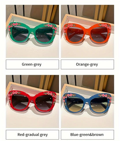 1pc Elegant Cat Eye Glasses for Women, Floral Camellia Design, Anti-Reflective PC Lens, Plastic Frame, Fashionable Beach Eyewear