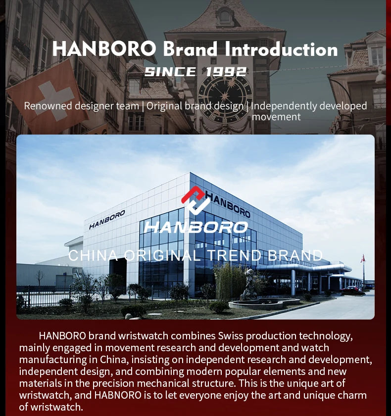 HANBORO supercar series men's fully automatic mechanical watch with wheels running and dial personalized watch