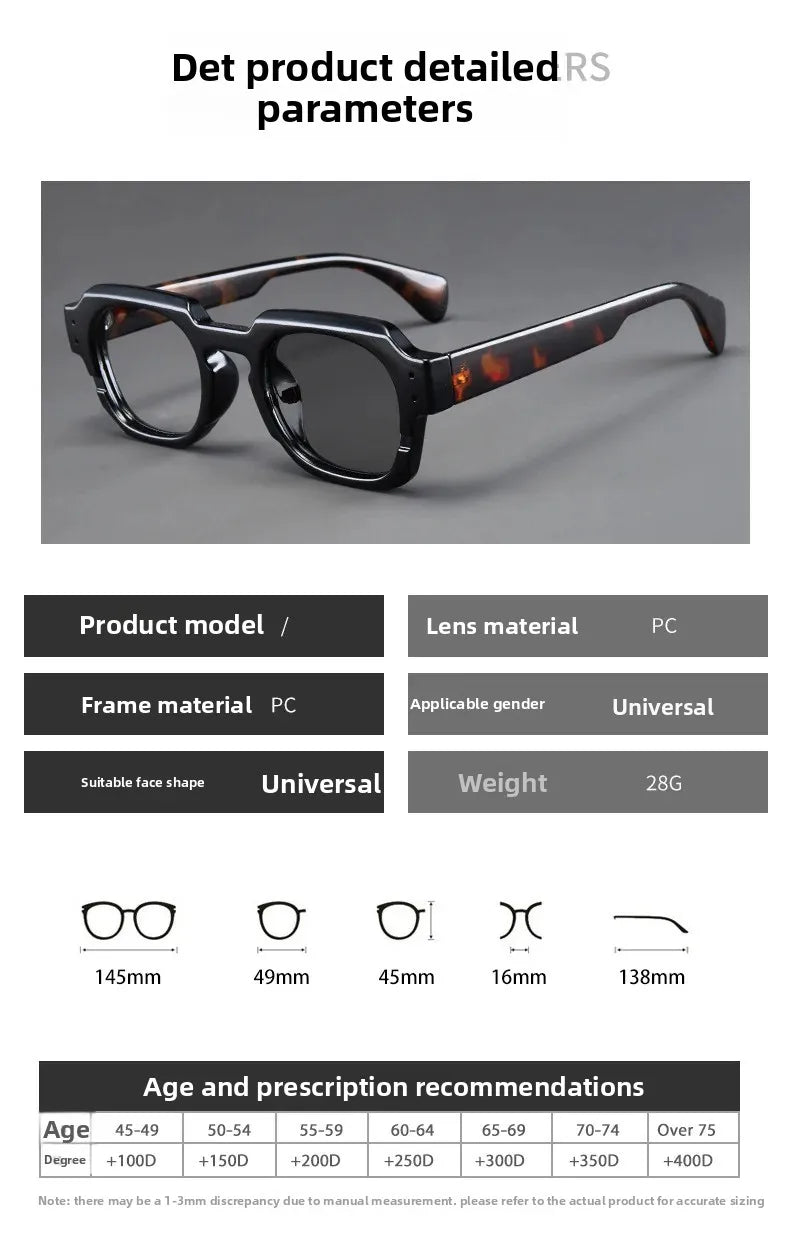Photochromic Reading Glasses Stylish Oversized Frames Grey-tinted Presbyopia Glasses Trendy Eye Protection for Men and Women
