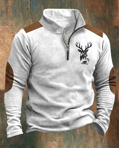 3D Printed Animal Pattern Zipper Sweatshirt For Men Vintage Elk Wolf Pattern Long Sleeve Pullover Autumn Casual Comfortable Tops
