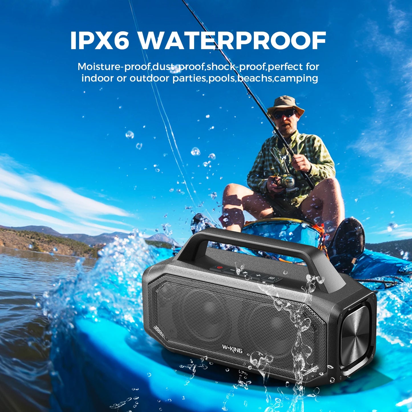 W-KING 80W Speakers Bluetooth Wireless, Portable Outdoor Speakers Loud with Bass Boost, Stereo Pairing, Reverse Charging, IPX6 W