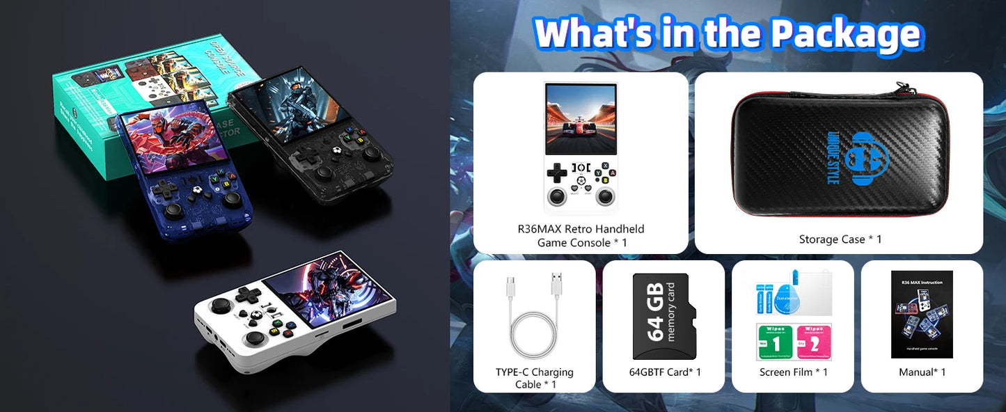 AISLPC R36MAX Handheld Game Console 4.0 Inch 64/128GB RK3326 Chip Retro Portable Video Game Player Open Source Pocket Console