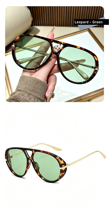 QVQV New Oversized Pilot Sunglasses Women Fashion Luxury Brand Leopard Blue Sunglasses Men Retro Outdoor Driving UV400 Shades