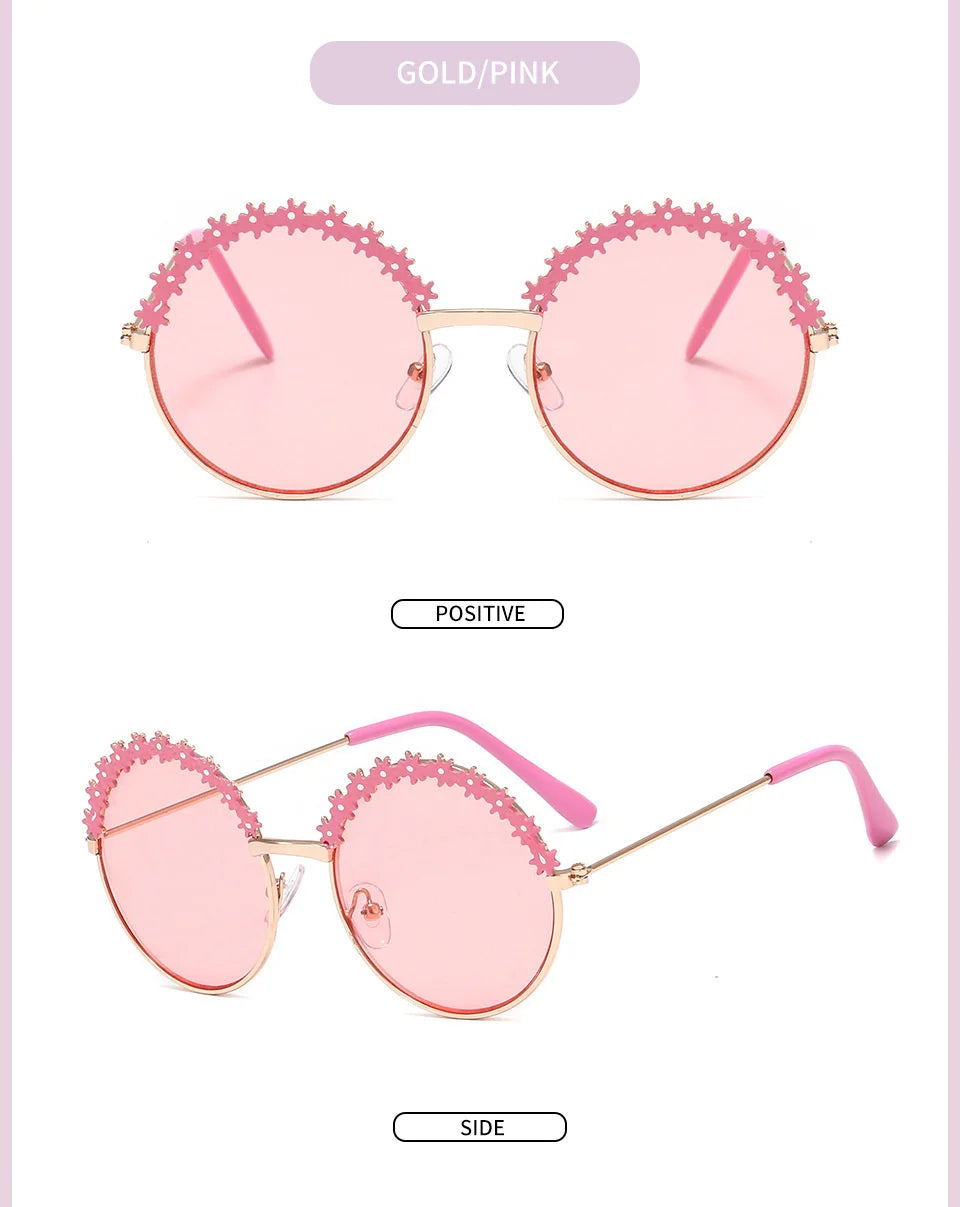 2025 Sunglasses children's glasses flower fashion New Sunglasses children's round children's Metal