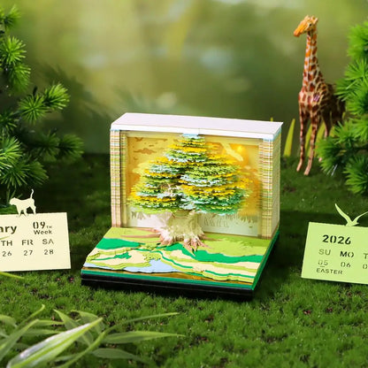2026 Luminous English Calendar 3D Hand Torn Notebook Paper Carving Treehouse Design Creative Desktop Decoration Ornaments