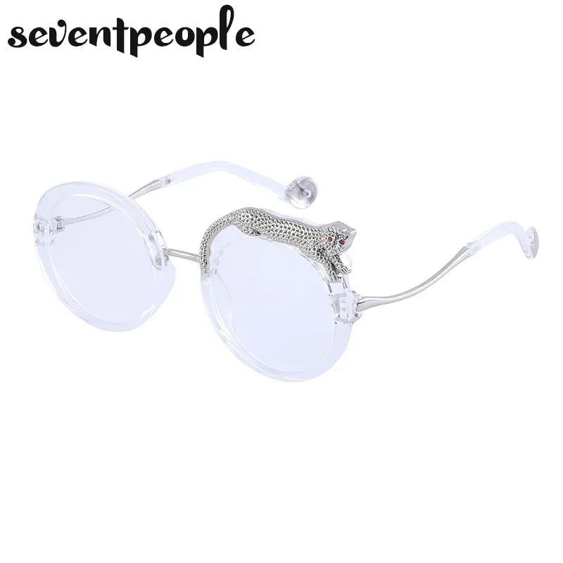 Oversized Round Sunglasses Women Big 2026 Luxury Brand Crystal Leopard-Shaped Sun Glasses for Ladies Anti Blue Light Eyeglasses