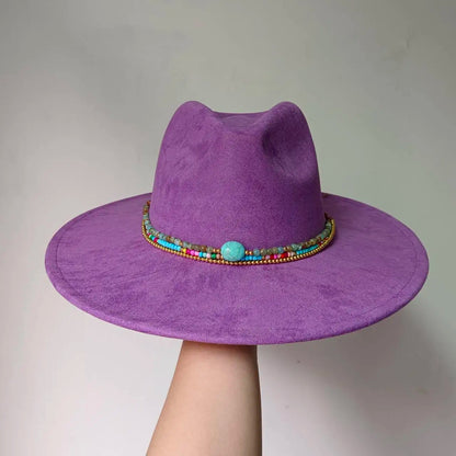 Women's suede 10cm wide Brim Fedora hat Men's autumn and winter felt jazz hat Classic suede Fedora Sombrero