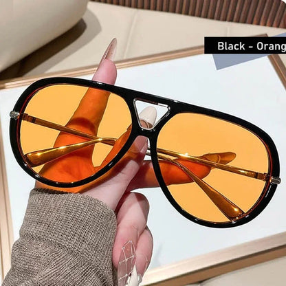 QVQV New Oversized Pilot Sunglasses Women Fashion Luxury Brand Leopard Blue Sunglasses Men Retro Outdoor Driving UV400 Shades