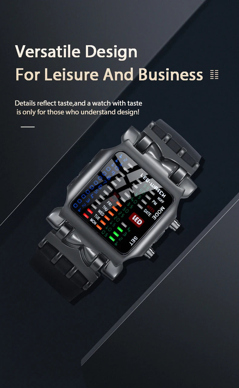LED Watch Men Fashion Creative Crab Type Electronic Watch Luminous Binary Gift Business Style Cool Waterproof Multi Function