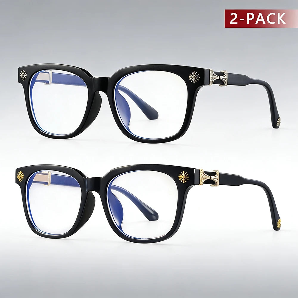 Classic 2Pcs Square Anti Blue Light Glasses For Men And Women Black & Transparent Frame Unisex Computer Wearing Women Glasses