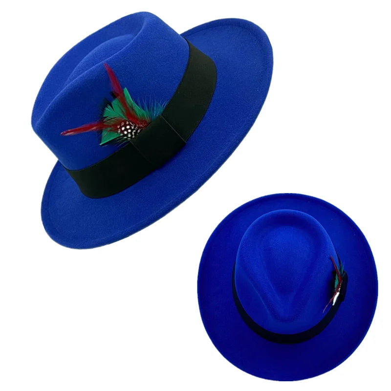 Fedora Men's Feather Wide-brimmed Hat Unisex Wool Felt Jazz Top Hat Autumn and Winter Ladies Hat Church Men's Hat Casual