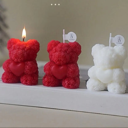Cute Rose Teddy Bear Scented Candle Soy Wax Aromatherapy Candle Valentine's Day Romantic Gift Home Decor