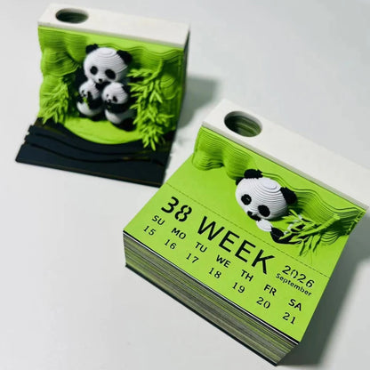 1Pc 2026 Family Panda Desk Calendar 3D Tear-away Calendar Paper Carving Art Memo Pad Notepad Christmas Gift