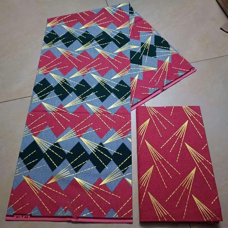 KENTE 4+2YARD 2024 Latest Design 6 Yards/lot African Fabric Gold Powder Ankara 100% Cotton Farbic For Sewing Wax Print Fabric