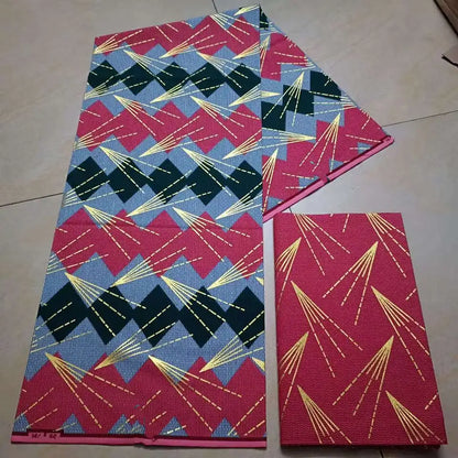 KENTE 4+2YARD 2024 Latest Design 6 Yards/lot African Fabric Gold Powder Ankara 100% Cotton Farbic For Sewing Wax Print Fabric