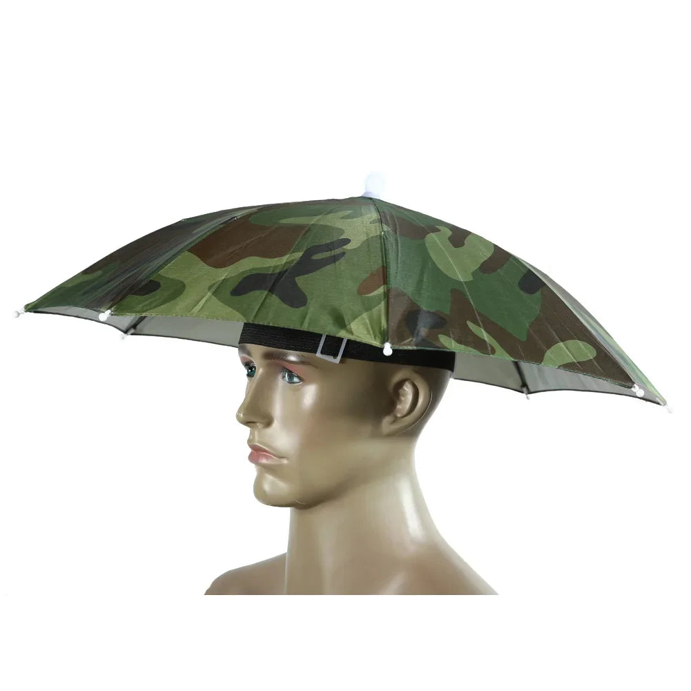 55cm Foldable Rain Umbrella Hat Army Green Outdoor Pesca Sun Shade Waterproof Camping Fishing Headwear Cap Beach Head Hats