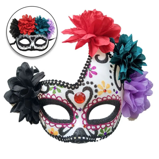 Halloween Masks With Fire Devil Flowers Mexico Day of the Dead Masks for Masquerade Balls Cosplay Performance Carnival Party