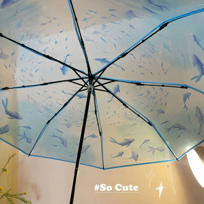 2024 New Auatic Long Handle Thiened Windproof Transparent Umbrella Dry Sea Moon Jellyfi Design Fre And Clean Sle