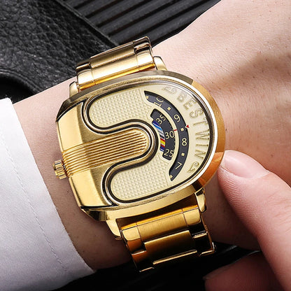 Gold Top Brand Luxury Men Watches Unique Design Stainless Steel Band Golden Dropship relogio masculino High Quality Male