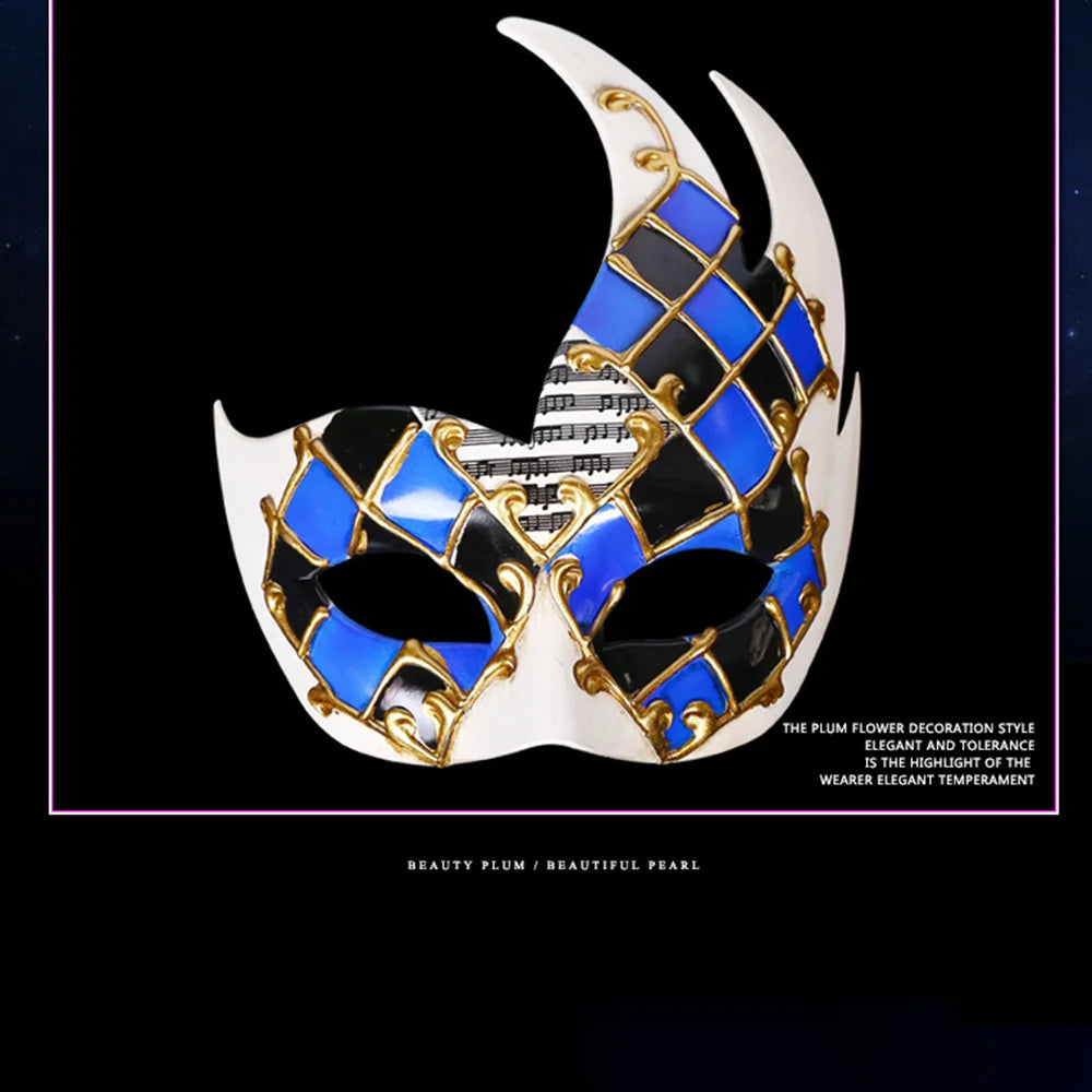 Venetian vintage checkered mask, music party carnival mask, masquerade mask for men and women