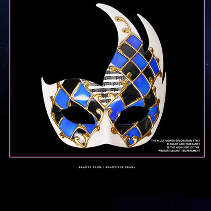 Venetian vintage checkered mask, music party carnival mask, masquerade mask for men and women