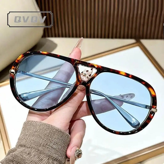 QVQV New Oversized Pilot Sunglasses Women Fashion Luxury Brand Leopard Blue Sunglasses Men Retro Outdoor Driving UV400 Shades