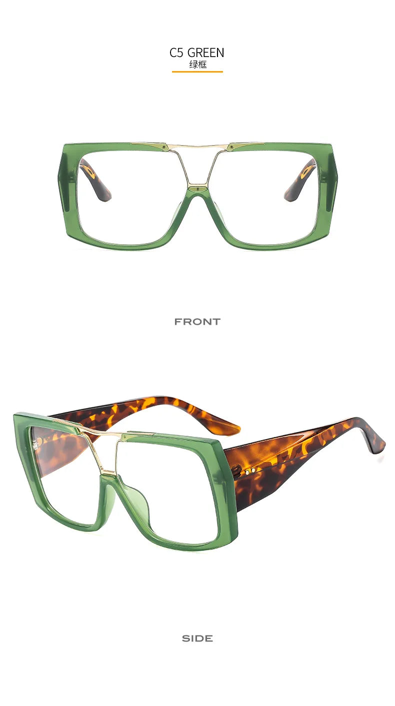 Fashion Brand Oversized Square Myopia Glasses Women Men Trend Green Graduation Eyeglasses Anti Blue Light Prescription Glasses