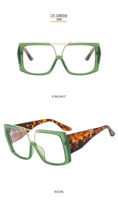 Fashion Brand Oversized Square Myopia Glasses Women Men Trend Green Graduation Eyeglasses Anti Blue Light Prescription Glasses