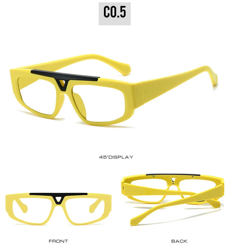 Brand Square Blue Light Blocking Men Reading Glasses Fashion Yellow Small Frame Double Bridge Hollowing Out Prescription Glasses