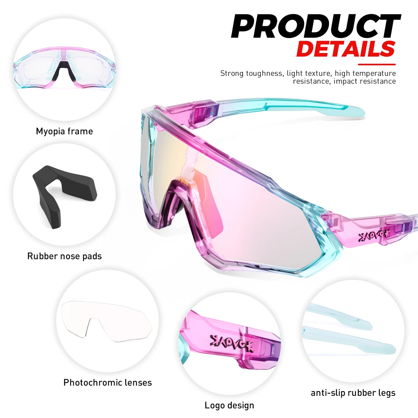 Kapvoe New Outdoor Photochromic Cycling Sunglasses Men Women Road Mountain Bike Bicycle Cycling Glasses Sport Running Eyewear